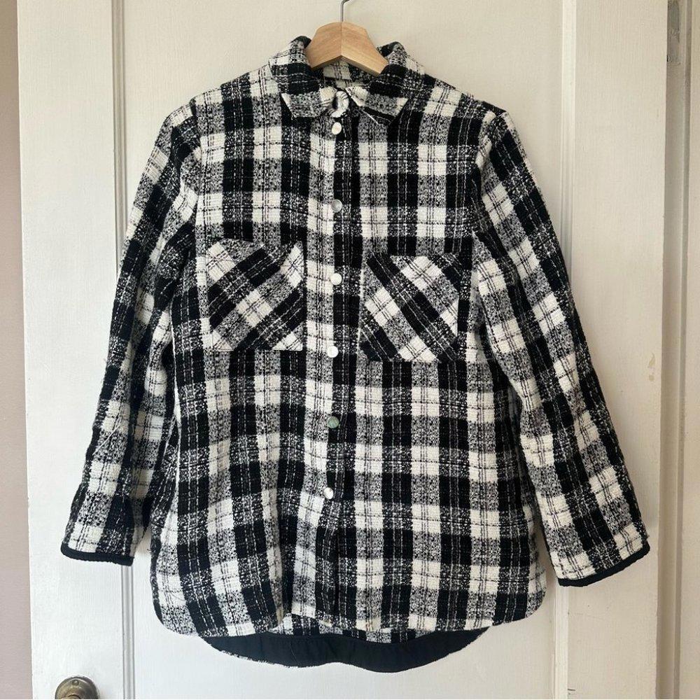 Zara Basic Black And White Button Up Check Oversh… - image 2